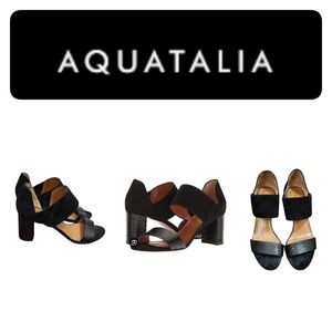 Aquatalia Suzanne Sneak print and Suede Black open toe shoes Size 6.5
